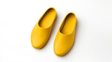 ai gegenereerd geel slippers schoenen geïsoleerd Aan wit achtergrond met kopiëren ruimte voor advertentie. generatief ai foto