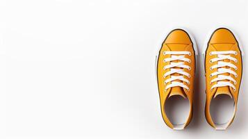 ai gegenereerd amber sportschoenen schoenen geïsoleerd Aan wit achtergrond met kopiëren ruimte voor advertentie. generatief ai foto