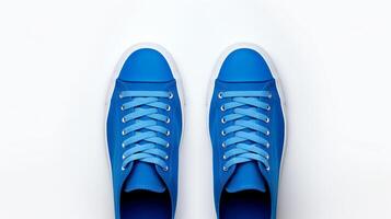 ai gegenereerd blauw sportschoenen schoenen geïsoleerd Aan wit achtergrond met kopiëren ruimte voor advertentie. generatief ai foto