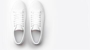 ai gegenereerd wit sportschoenen schoenen geïsoleerd Aan wit achtergrond met kopiëren ruimte voor advertentie. generatief ai foto
