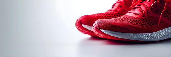 ai gegenereerd detailopname portret van rood sport- rennen schoenen tegen wit achtergrond, generatief ai foto