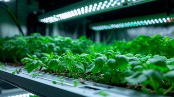 ai gegenereerd biologisch hydrocultuur groenten percelen groeit Aan binnen- verticaal boerderij. verticaal landbouw is duurzame landbouw voor toekomst voedsel en gebruikt voor fabriek vaccin. generatief ai foto