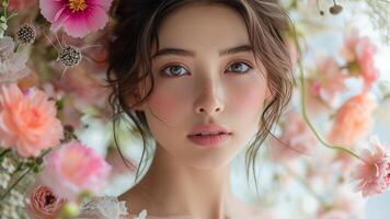 ai gegenereerd bruids schoonheid Aziatisch vrouw in tijdloos tuin bruiloft couture foto