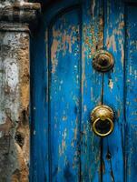 ai gegenereerd mystiek middeleeuws houten deur Ingang. oud rustiek gotisch deur. foto