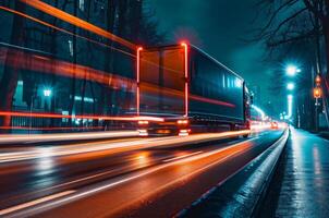 ai gegenereerd lang halen houder vrachtauto draag- reclame lading levering tussen steden Aan een snelweg foto