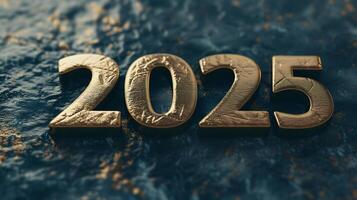 ai gegenereerd gelukkig nieuw jaar 2025, gouden 3d typografie ontwerp. foto