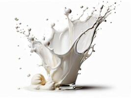 ai gegenereerd plons van melk, besnoeiing uit geïsoleerd Aan wit foto