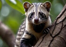 ai gegenereerd luwak koffie eet rijp robusta koffie bessen. foto