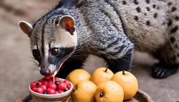 ai gegenereerd luwak koffie eet rijp robusta koffie bessen. foto