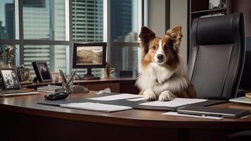 ai gegenereerd produktiviteit hond in kantoor ai gegenereerd foto