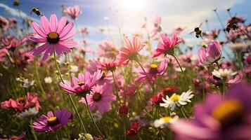 ai gegenereerd tuin wilde bloemen bijen ai gegenereerd foto