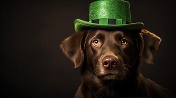 ai gegenereerd groen heilige patricks dag hond ai gegenereerd foto