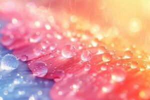 ai gegenereerd kleurrijk bloemblaadjes met vers regendruppels in een teder ochtend- licht foto