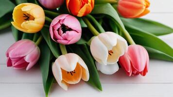 ai gegenereerd foto van tulp bloemen zijn reeks wit achtergrond tulpen bloemen bundel. ai gegenereerd