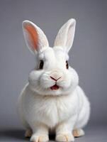 ai gegenereerd foto van schattig dier huisdier konijn of konijn wit kleur glimlachen en lachend geïsoleerd met Pasen achtergrond. ai gegenereerd