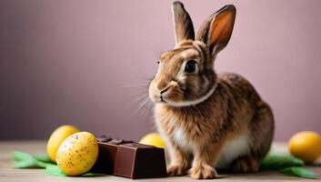 ai gegenereerd foto van konijn en Pasen chocola. ai gegenereerd