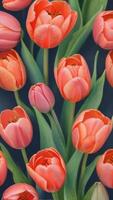 ai gegenereerd foto van waterverf tulpen reeks Zalm tulpen koraal delicaat bloemen. ai gegenereerd