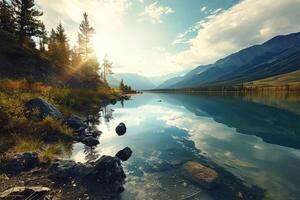 ai gegenereerd landschap mooi rivier- foto