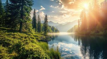 ai gegenereerd landschap mooi rivier- foto