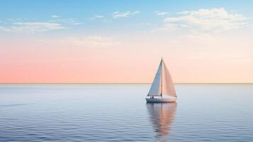 ai gegenereerd rustig oceaan tafereel met een eenzaam zeilboot Aan de horizon foto