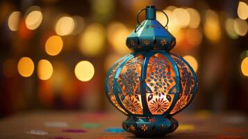 ai gegenereerd detailopname van een decoratief diwali lantaarn foto