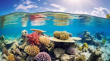 ai gegenereerd de surrealistische schoonheid van een onderwater- koraal rif foto