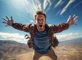 ai gegenereerd skydiver het uitvoeren van karate kind positie foto