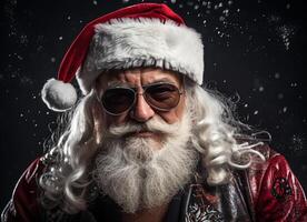 ai gegenereerd de kerstman claus met baard en zonnebril foto