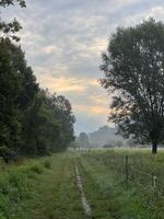 een nevelig ochtend- in de Alpen foto