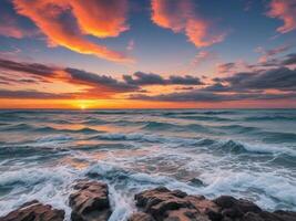 ai gegenereerd natuurlijk groen Woud achtergrond natuurlijk lucht achtergrond natuurlijk zee achtergrond ai gegenereerd foto