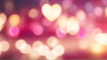 ai gegenereerd hart vormig gloeiend lichten met roze wazig bokeh achtergrond. verjaardag, vakantie groeten kaart, decoratief web banier, Valentijnsdag dag foto