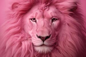 ai gegenereerd wit leeuw roze achtergrond detailopname. genereren ai foto