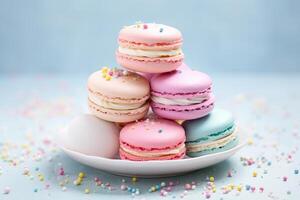 ai gegenereerd delicaat pastel taart macarons. genereren ai foto