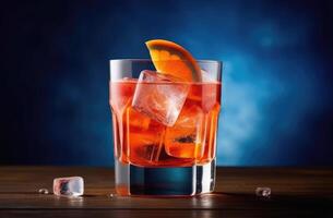 ai gegenereerd alcoholisch cocktail aperol spritz, zomer cocktail met oranje, bar balie, zacht drinken met ijs, Internationale barmannen dag foto