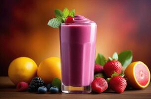 ai gegenereerd eetpatroon smoothies voor gewicht verlies, ontgiftend BES smoothie, gezond fruit en BES smoothies, gezond aan het eten en voeding, biologisch producten, geassorteerd fruit en bessen foto