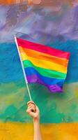 ai gegenereerd lgbtq trots symbool vlag in hand- foto