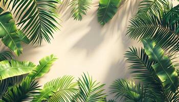 ai gegenereerd samenstelling van zomer achtergrond met tropisch palm boom blad foto