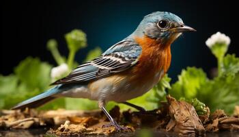 ai gegenereerd een klein vogel neerstrijken Aan een tak, omringd door natuur gegenereerd door ai foto