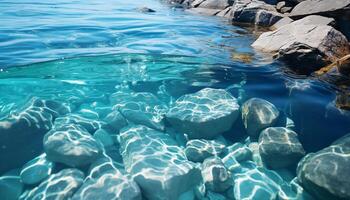 ai gegenereerd onderwater- vis zwemmen in blauw golven, een rustig zomer tafereel gegenereerd door ai foto