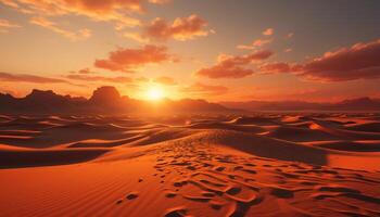 ai gegenereerd majestueus zand duinen rimpeling onder de gouden Afrikaanse zonsondergang gegenereerd door ai foto