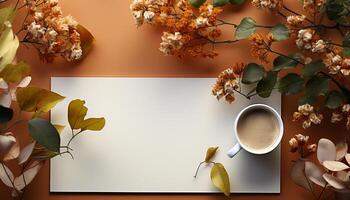 ai gegenereerd herfst koffie tafel natuur warmte, creativiteit, en ontspanning gegenereerd door ai foto