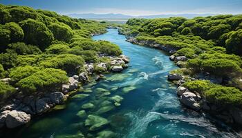 ai gegenereerd majestueus berg landschap weerspiegelt rustig schoonheid van natuur versheid gegenereerd door ai foto