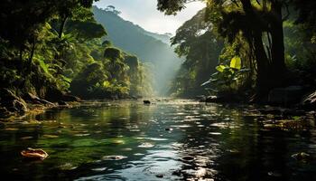 ai gegenereerd rustig tafereel natuur schoonheid weerspiegeld in de vredig vijver gegenereerd door ai foto