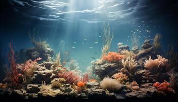 ai gegenereerd onderwater- rif vis in natuur, een mooi blauw tropisch klimaat gegenereerd door ai foto