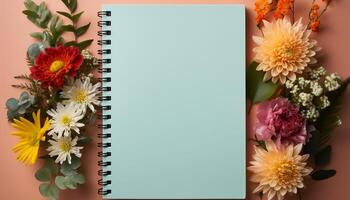 ai gegenereerd versheid van natuur Aan een geel tafel, bloem boeket decoratie gegenereerd door ai foto