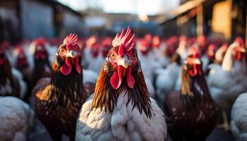 ai gegenereerd een gezond, levendig industrie gevogelte landbouw in een landelijk weide gegenereerd door ai foto