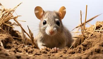 ai gegenereerd schattig klein zoogdier zittend in gras, op zoek Bij camera gegenereerd door ai foto