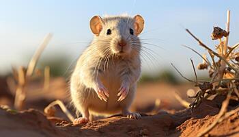 ai gegenereerd schattig klein knaagdier zittend in gras, op zoek Bij de zon gegenereerd door ai foto