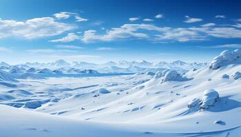 ai gegenereerd majestueus berg bereik, rustig tafereel, winter sport, Doorzichtig lucht gegenereerd door ai foto