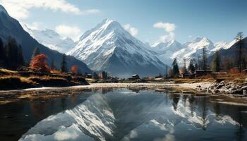 ai gegenereerd majestueus berg top weerspiegelt rustig blauw lucht in natuur schoonheid gegenereerd door ai foto